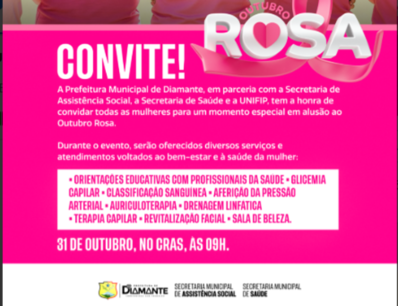 Outubro Rosa: Prefeitura divulga programao em aluso  campanha de preveno ao cncer de mama